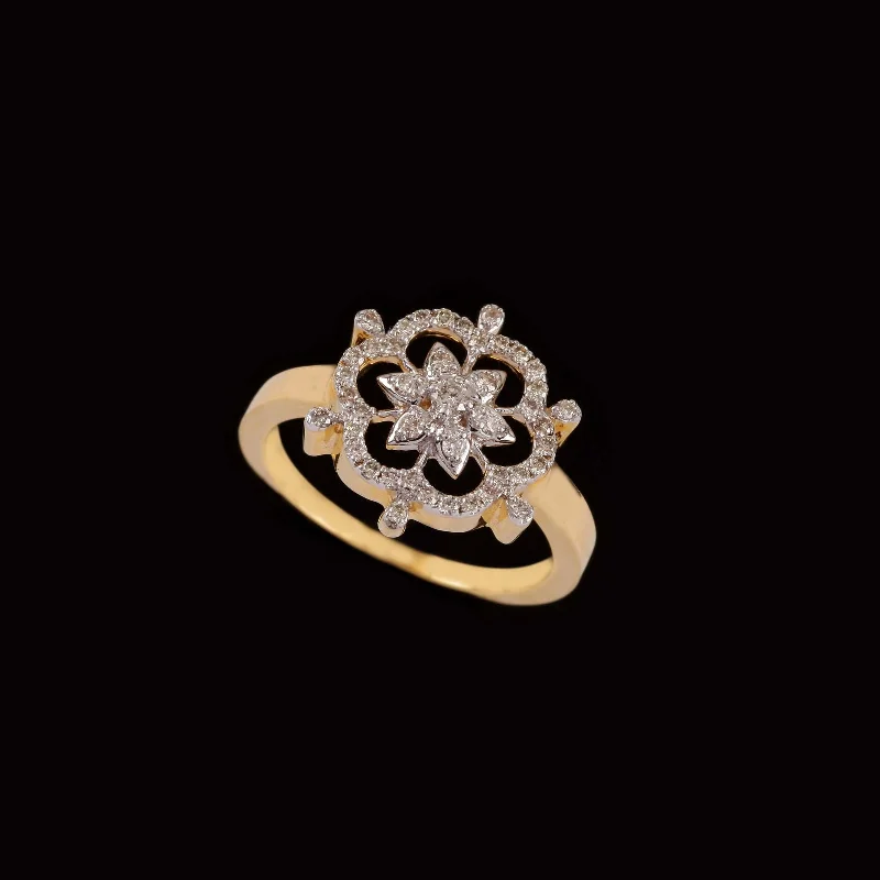 14K YG Flower Diamond Ring-1pc