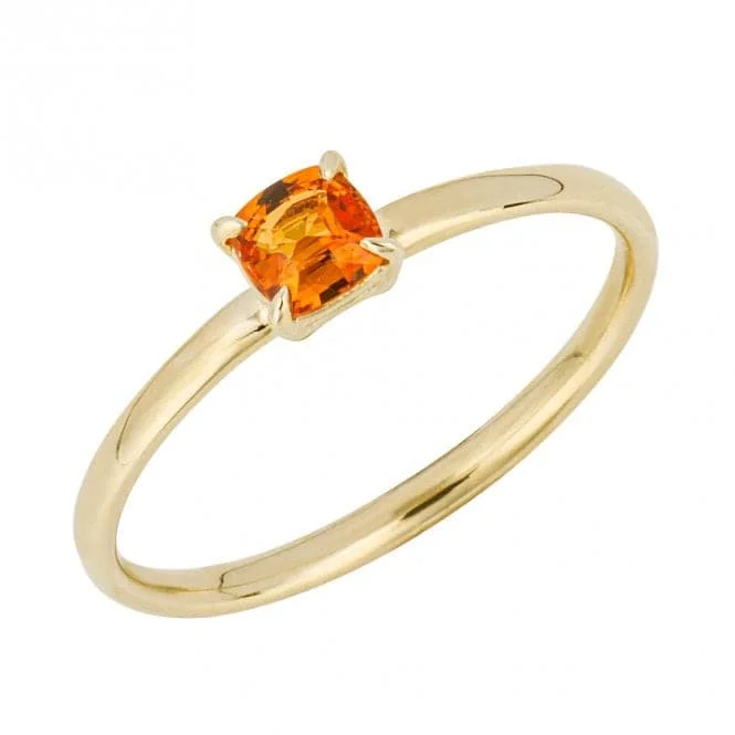 Cushion Cut Orange Sapphire 9ct Yellow Gold Ring GR624R