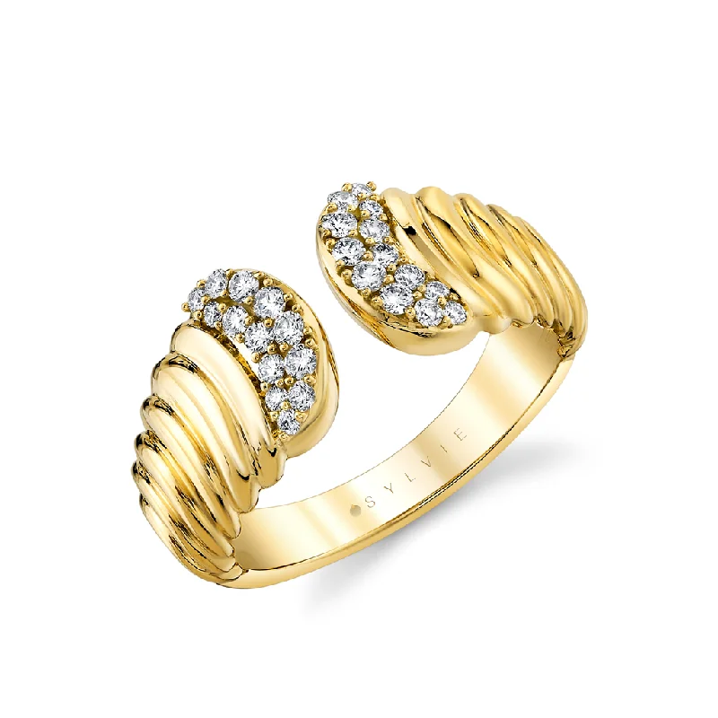 14K Yellow Gold Open Natural Diamonds Ring