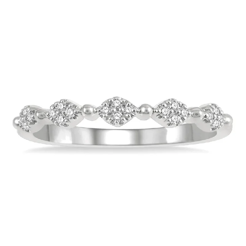 14K White Gold Marquise And Ball Link Stackable Fashion Ring