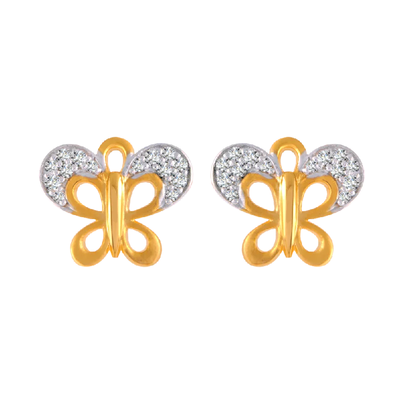 14KT (585) Yellow Gold And American Diamond Stud Earrings For Women