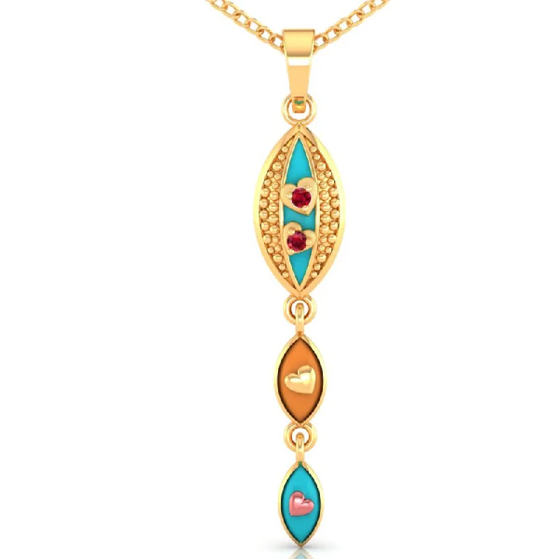 14k Gold Pendant With Exquisite Enamelling On Connected Droplet Design