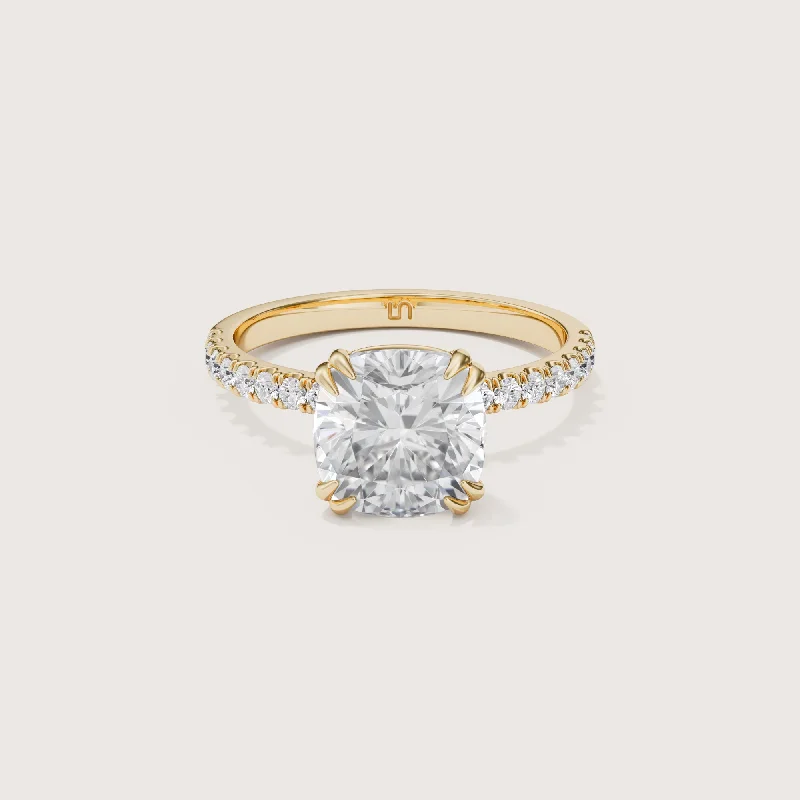 Lotus Cushion Solitaire - Diamond Band