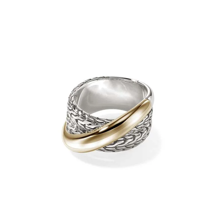 John Hardy Essential Crossover Ring in 14K Yellow Gold and Sterling Silver, 12.5MM