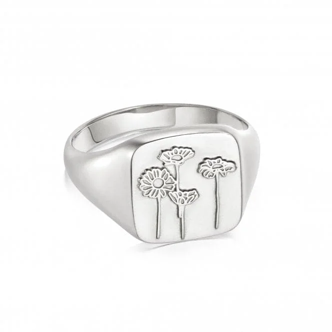 Wild Daisies Signet Sterling Silver Ring FR08_SLV