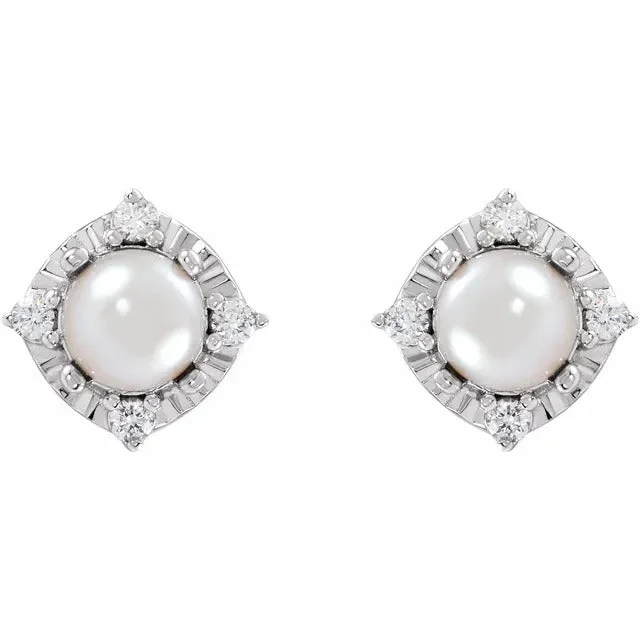 Freshwater Pearl Earrings with Diamonds