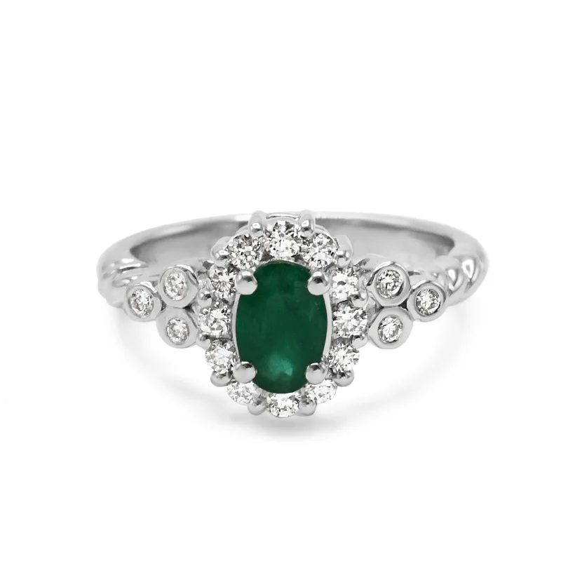 Le Vian 14ct White Gold Diamond & Oval Emerald Halo Ring