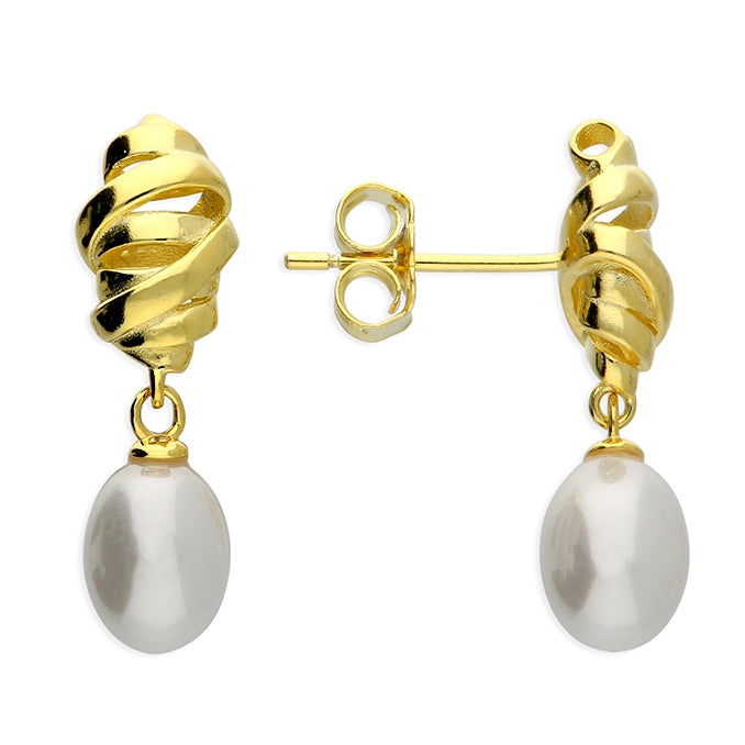 14ct Gold Plated Sterling Silver Pearl Twist Stud Earrings