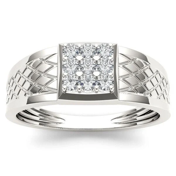 De Couer IGI Certified 10k White Gold 1/3ct TDW Diamond Men's Cluster Ring