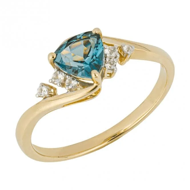 Trillion London Blue Topaz White Topaz 9ct Yellow Gold Ring GR618L