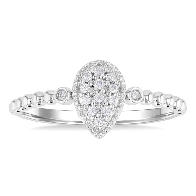 10K White Gold Pear Shape Petite Cluster Diamond Ring