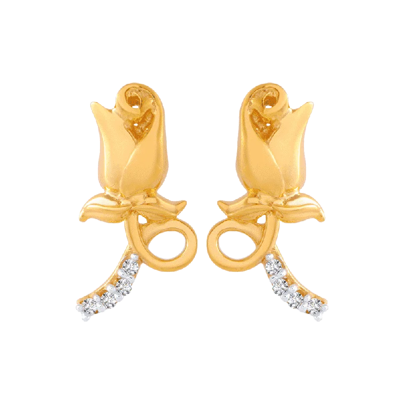 14KT (585) Yellow Gold And American Diamond Stud Earrings For Women