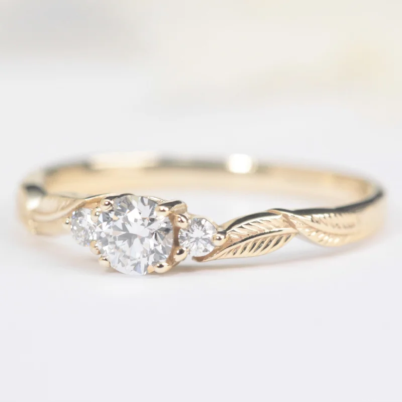 Three Diamond Leaf Engagement Ring