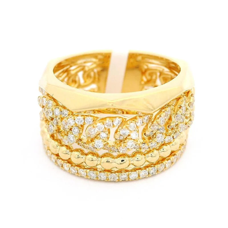 18K Yellow Gold Wide Band Natural Diamonds Ring