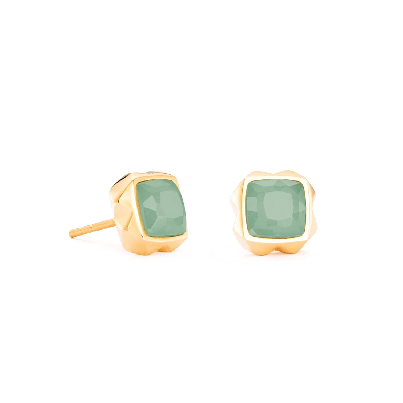 Coeur De Lion Gold Green Aventurine Square Stud Earrings