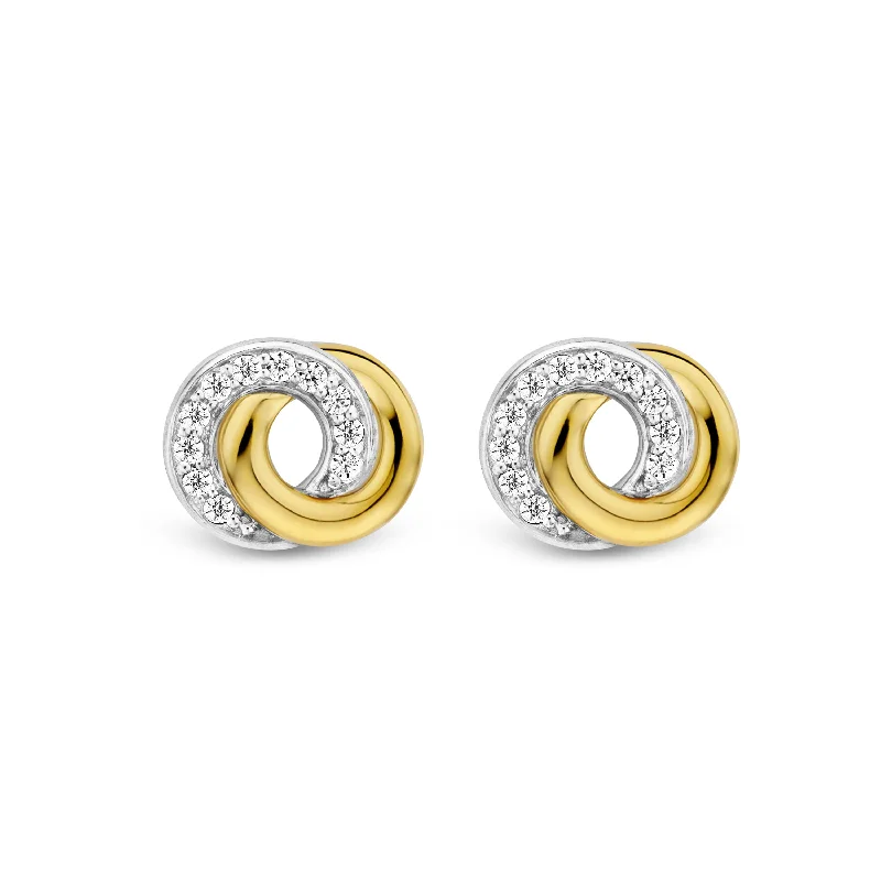 Ti Sento Gold Silver Cubic Zirconia Stud Earrings