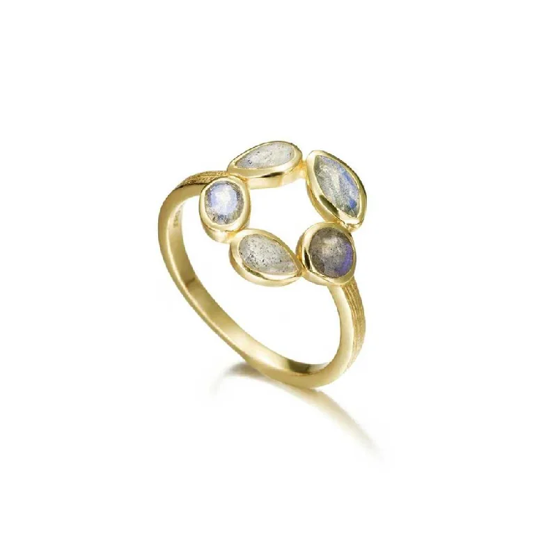 Sterling Silver 18K Yellow Gold Vermeil Flower Ring With Labradorites