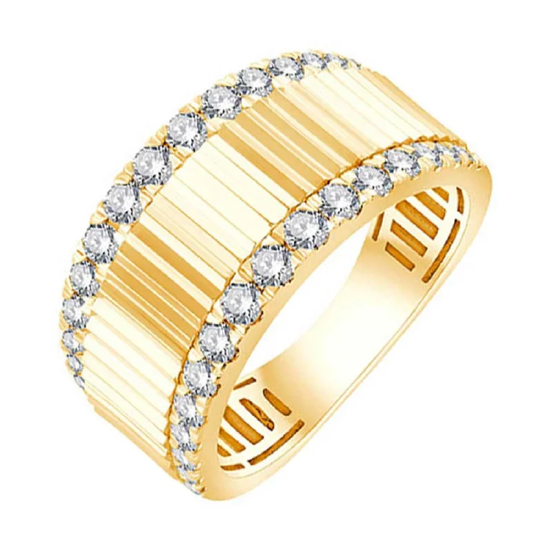 Sculptural Yellow Gold Diamond Ridged Ring Band, 0.63cttw