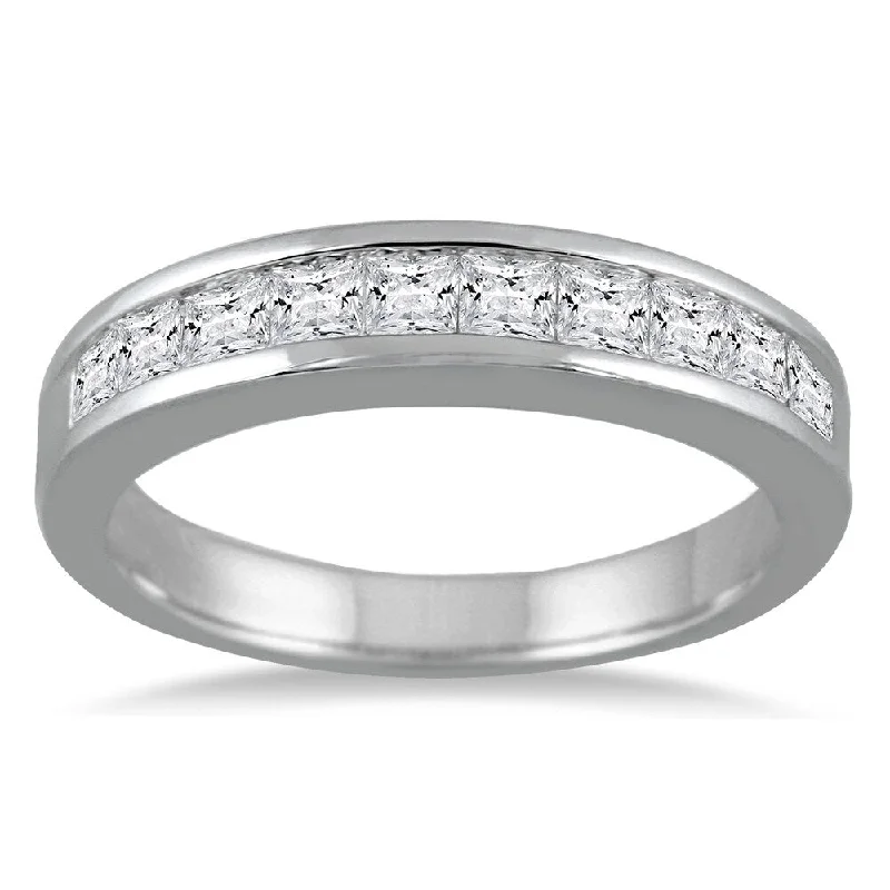 1 Carat TW Channel Set Princess Diamond Band in 14K White Gold