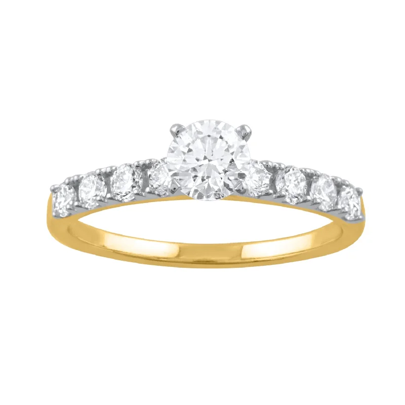 18K YG Solitaire with Side Diamond Ring-1pc