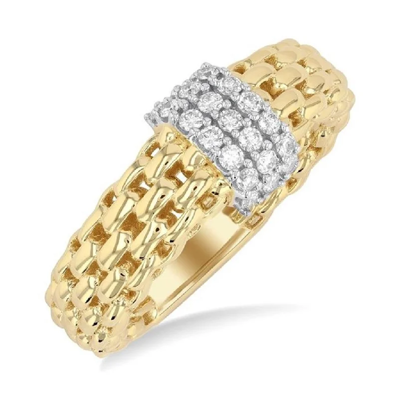 14K Yellow Gold Bold Weave Circle Natural Diamonds Ring