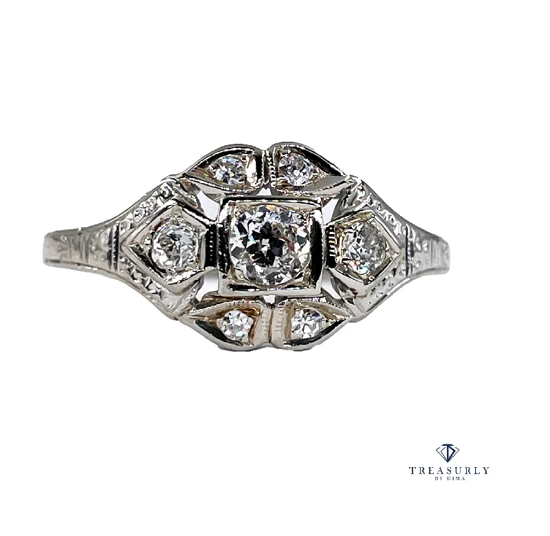 Art Deco Antique Vintage 0.85ct Old European Diamond Engagement Wedding Platinum Ring