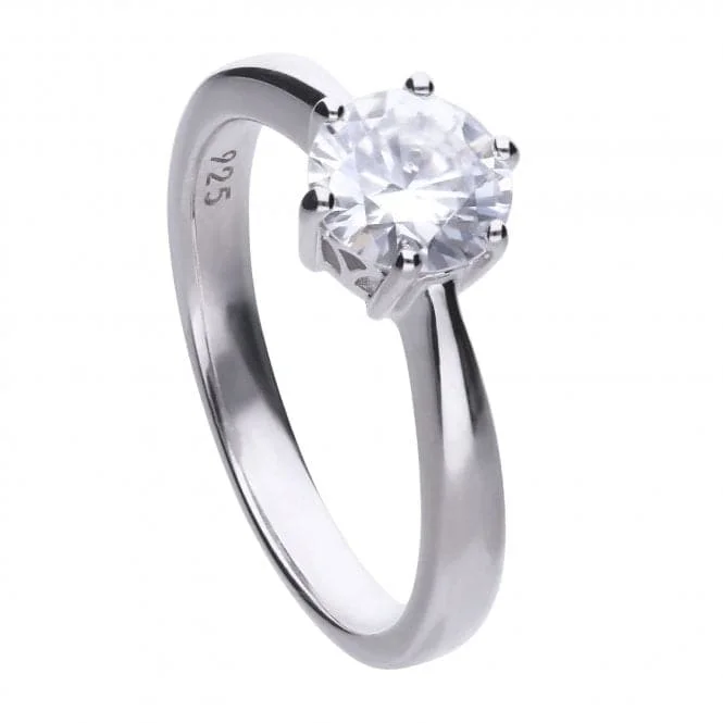 Diamonfire Silver White 6 Claw Solitaire Zirconia Ring R3621