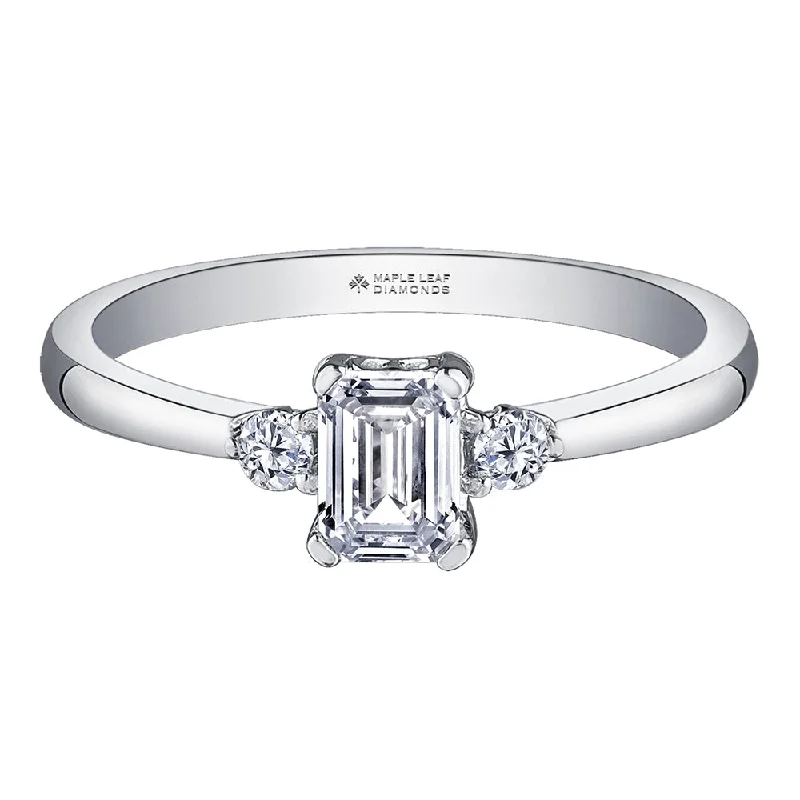 Emerald Cut Canadian Diamond Three-Stone Ring