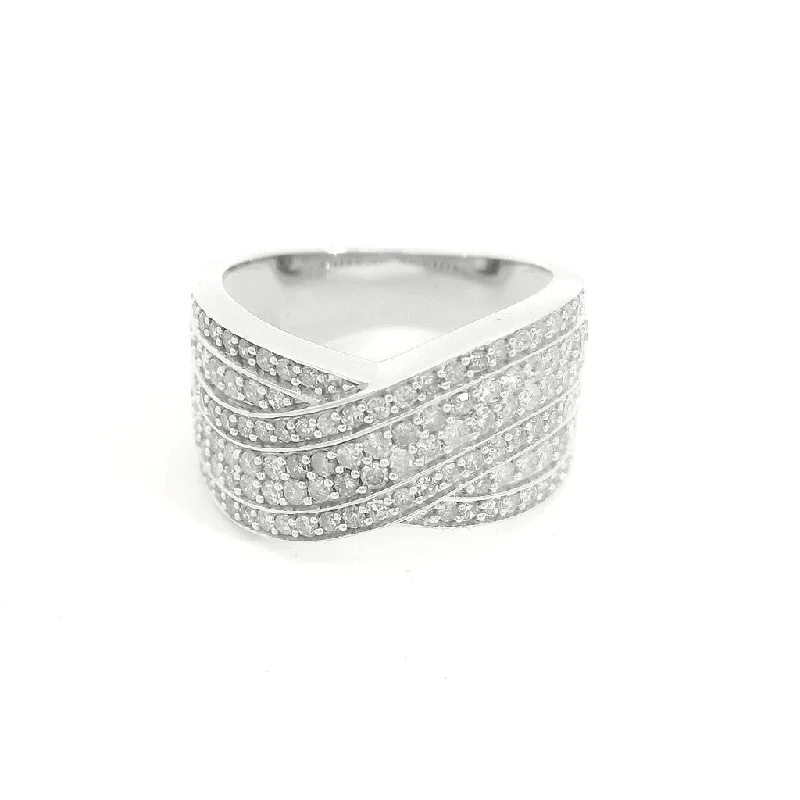 Sterling Silver Twisted Natural Diamonds Ring