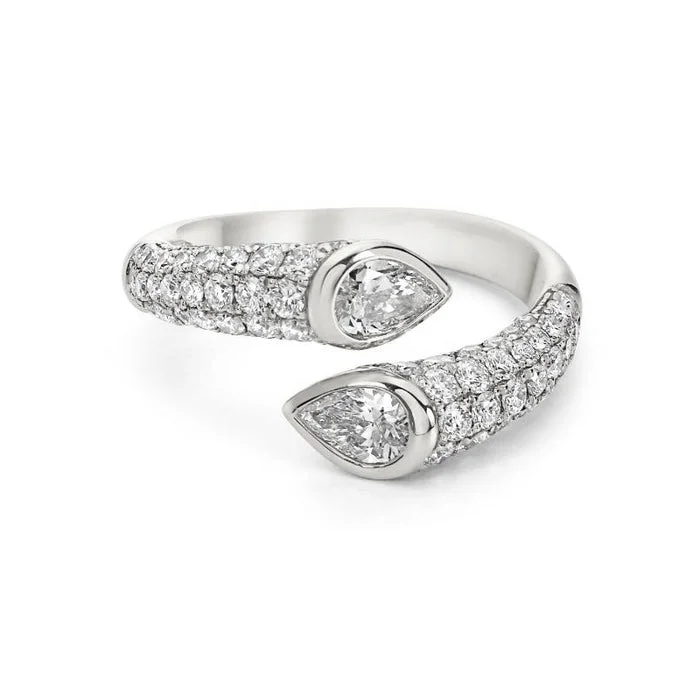 Charles Krypell Pear Diamond Bypass Ring with Pavé in 18K White Gold