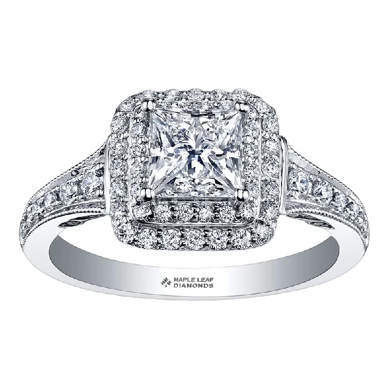 Princess Cut Canadian Diamond Ring with Double Halo