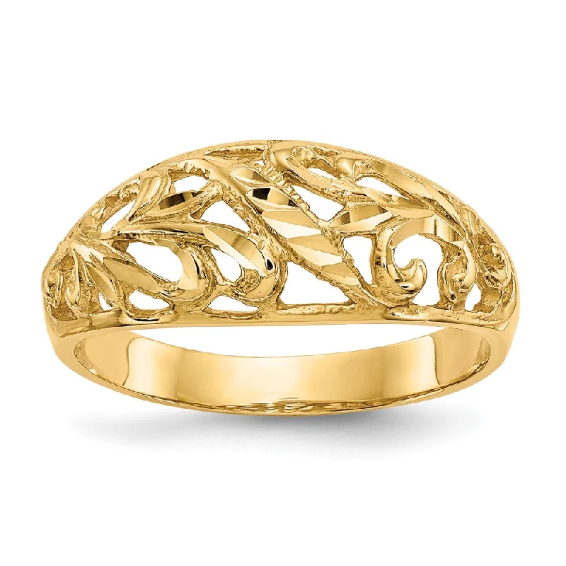 10k Yellow Gold Paisley Diamond-cut Design Dome Ring