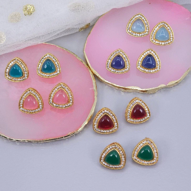 Gold Plated Colored Stones Stud Earrings