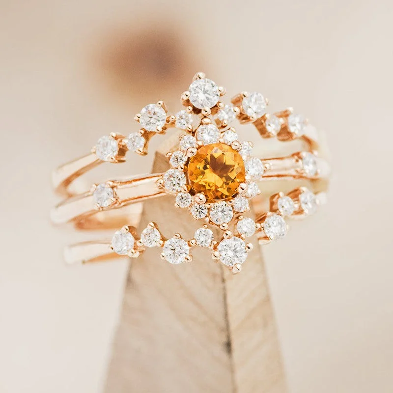 "STARLA" - ROUND CUT CITRINE ENGAGEMENT RING WITH DIAMOND ACCENTS & "LEA" TRACERS