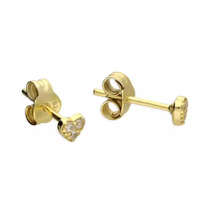 Gold Vermeil Cubic Zirconia Heart Stud Earrings