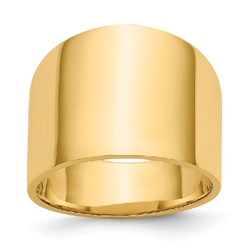 14k Yellow Gold 15mm Flat-top Tapered Cigar Band Ring