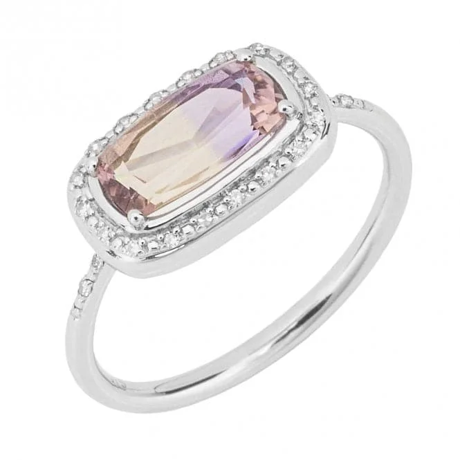 Elongated Bi-Colour Ametrine Diamond White Gold Surround Ring GR609