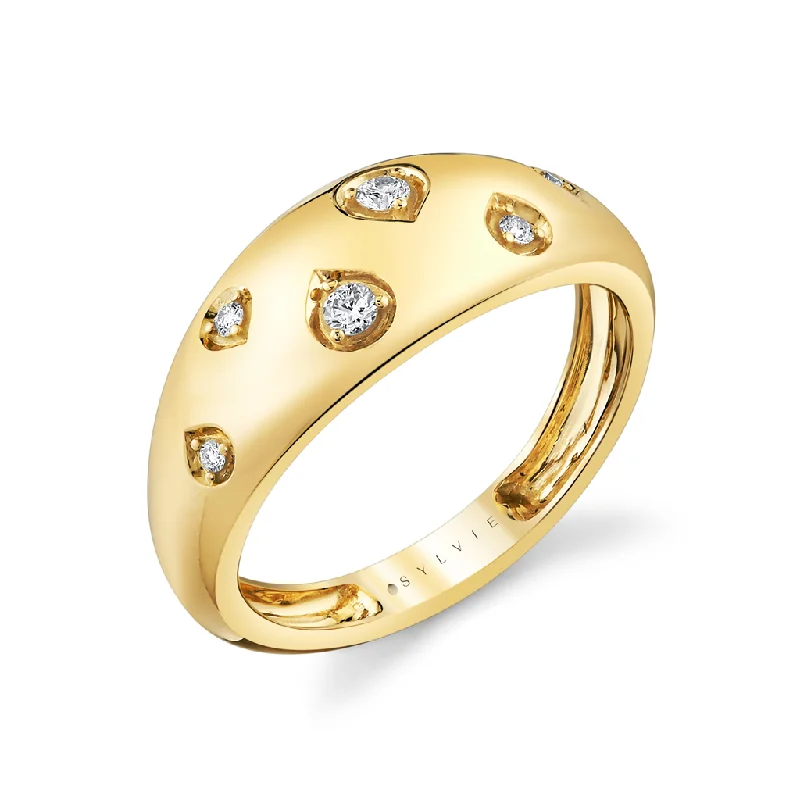 14K Yellow Gold Flush Set Domed Natural Diamonds Ring