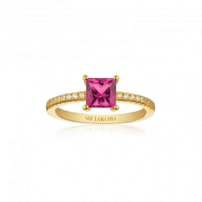 Pink Zirconia Ellera Quadrato Ring SJ-R42280-PKCZ-YG