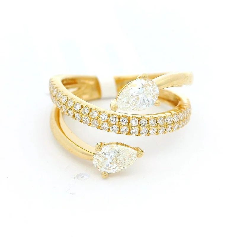 18K Yellow Gold Bypass Natural Diamonds Ring