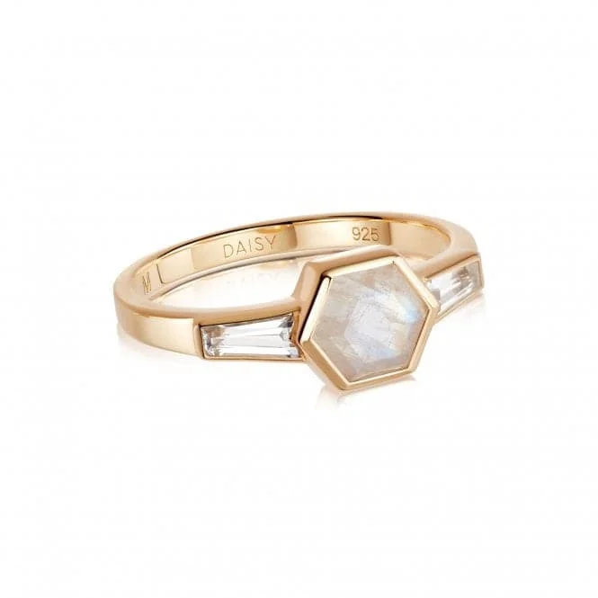 Beloved Moonstone Hexagon 18ct Gold Plated Ring JR06_GP