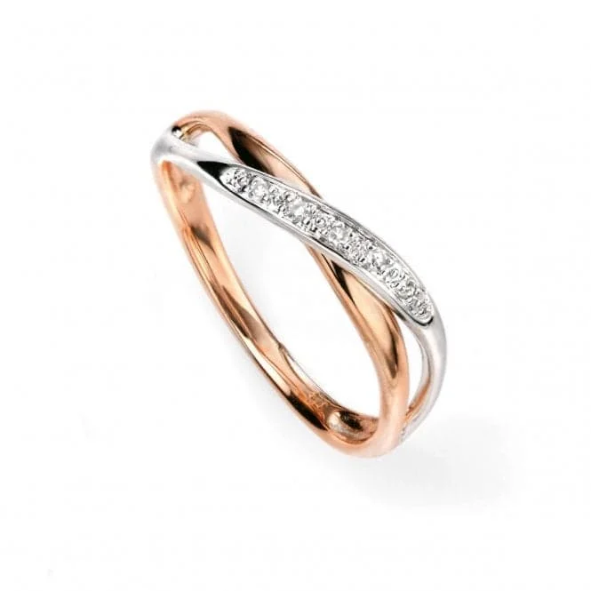 Elements 9ct White And Rose Gold Diamond Twist Ring GR447