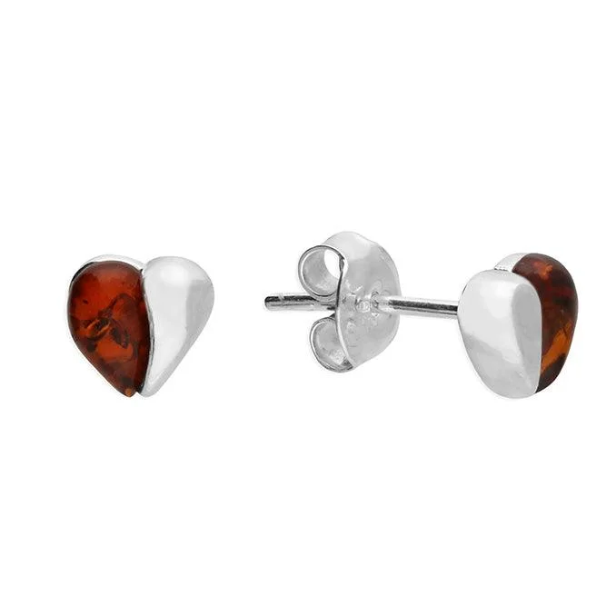 Sterling Silver Amber Split Heart Stud Earrings