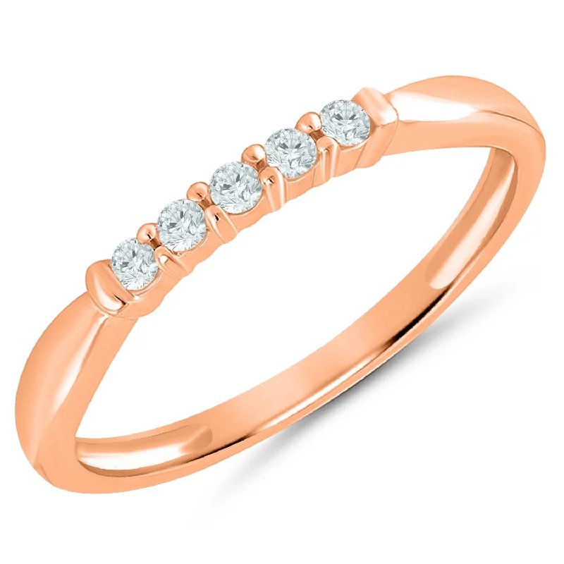 Rose Gold Diamond Anniversary Band with 5 Prong Set Diamonds, 0.10 cttw