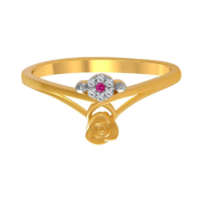 14k Gold Double Flower Pink And Yellow  Ring