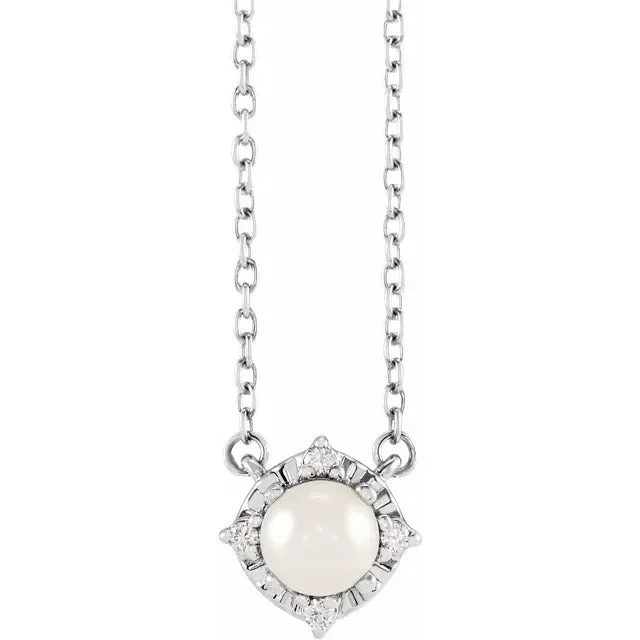 Freshwater Pearl Necklace with Diamond Halo