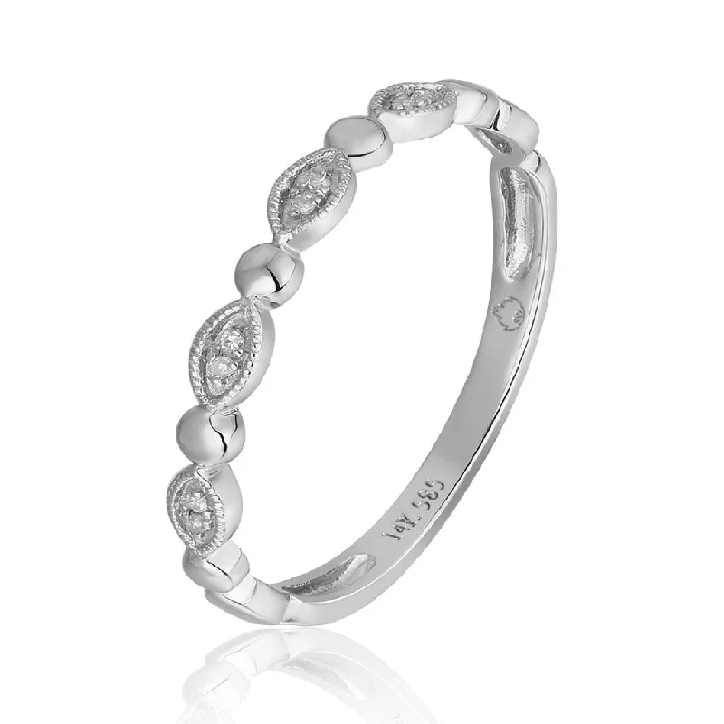 14K White Gold Dainty Classic Diamond Stackable Ring