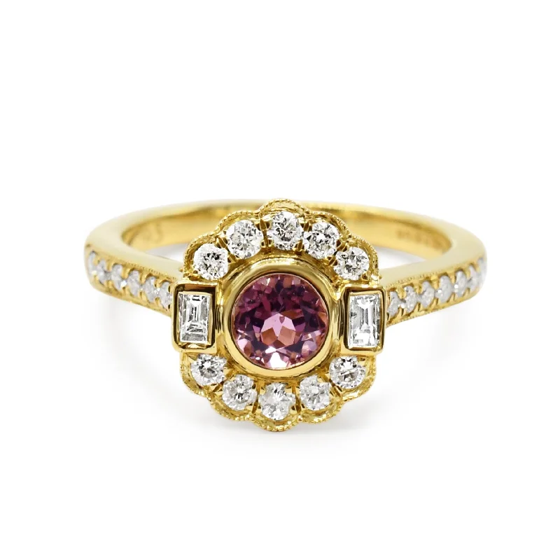 Diamond & Pink Sapphire Cluster Ring - 18ct Yellow Gold