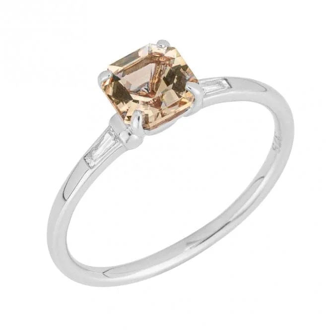 Asscher Cut Morganite Trapeze Cut Diamond White Gold Ring GR602P