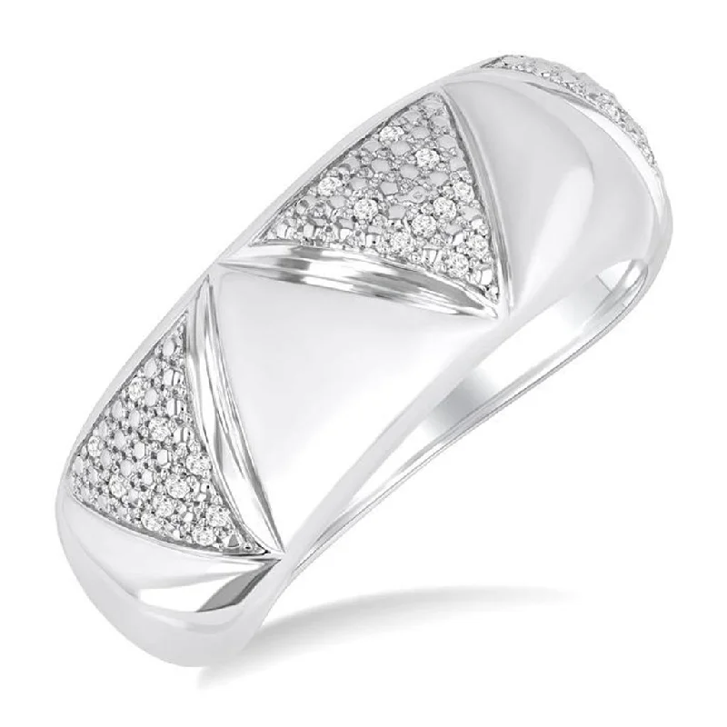 Sterling Silver Wide Band Natural Diamonds Ring